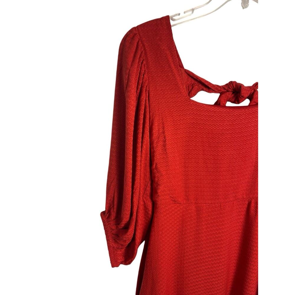 Band of the Free Josette Aurora Red Puff‎ Sleeve Boho Tie Back Dress Size NWT - Picture 3 of 8